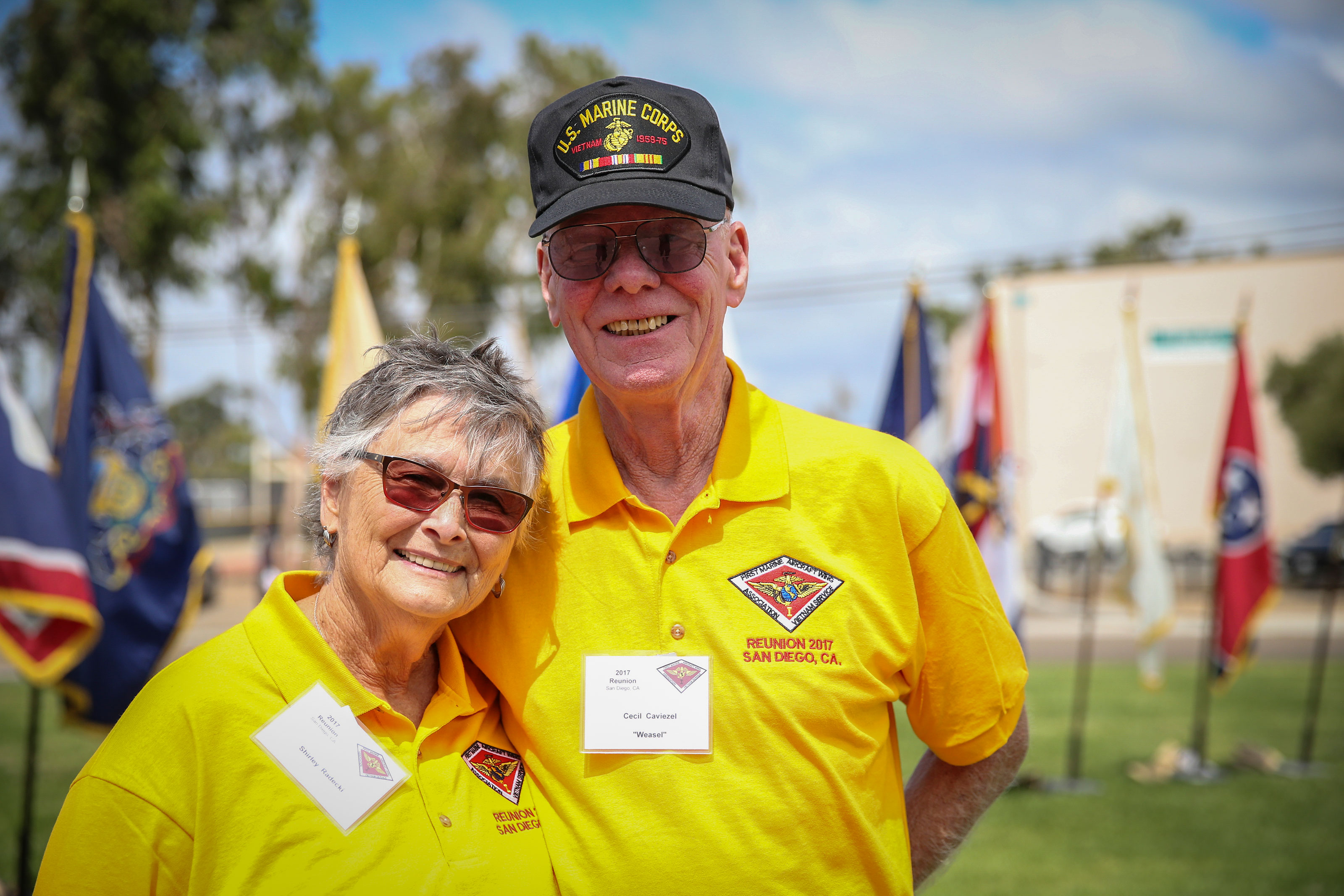 Retired veteran Cecil Caviezel and his wife, Shirley, pose for a photo at Marine Corps Air Station Miramar, California. (U.S. Marine Corps/Andrianna Talbot)