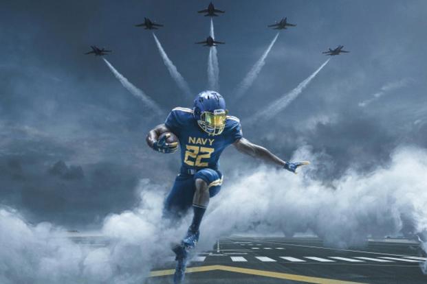 The number font is inspired by the numbers on the tail of the F/A-18 Hornet aircraft. The color of the uniforms are an exact match to the Blue Angels flight suit. (Navy image)