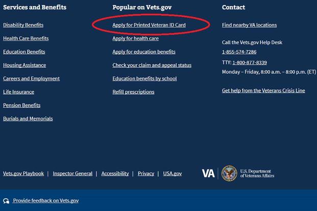 A screen shot of the link on the Vets.gov website users can visit to apply for the new VA ID card. (Military.com)