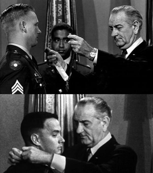 Sammy L Davis receives his Medal of Honor, a moment that would be repurposed for the Tom Hanks movie "Forrest Gump."