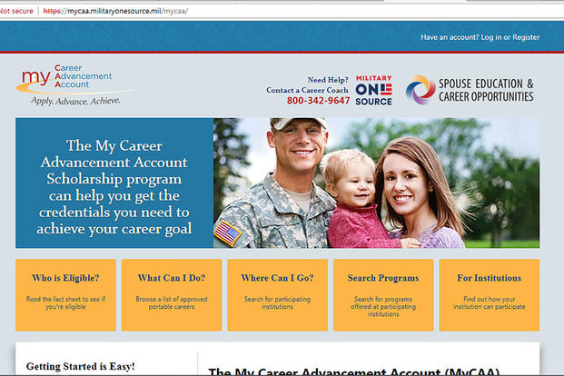 The Pentagon's MyCAA site relaunched Aug. 15, 2018. (Screen grab)