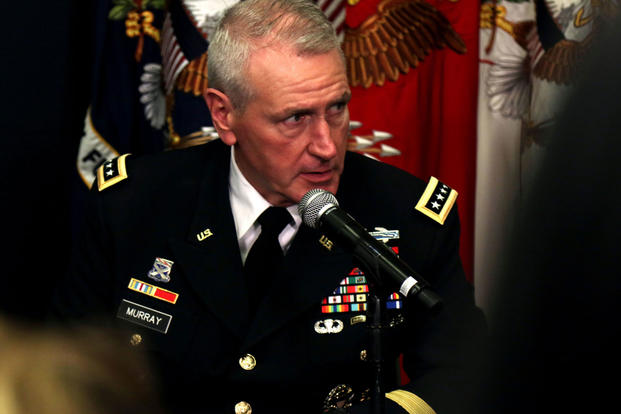 Army Futures Command Commanding General, Gen. John M. Murray answer questions about AFC during a press conference held at the University of Texas System’s building in Austin, Texas, August 24, 2018. (U.S. Army photo/Michael L. K. West)
