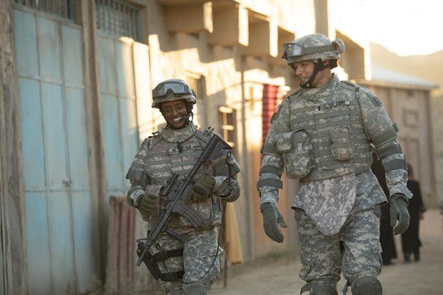 Air Force veteran Skye P. Marshall stars as Sgt. Shonda Peterson and Justin Breuning plays Army Chaplain Darren Turner in "Indivisible."
