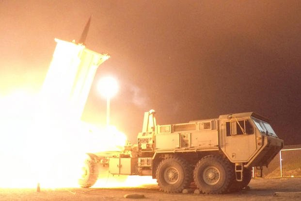 A Terminal High Altitude Area Defense (THAAD) interceptor is launched from the Pacific Spaceport Complex Alaska in Kodiak, Alaska, during Flight Experiment THAAD (FET)-01 on July 30, 2017 (EDT). (Missile Defense Agency/Leah Garton)