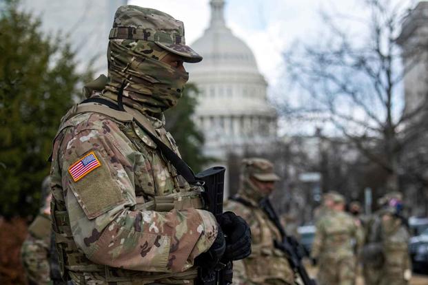 U.S. Army National Guard soldiers with the South Carolina National Guard provide security to the 59th Presidential Inauguration.
