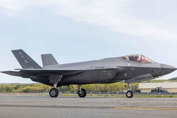 F-35A Lightning II taxis at Westfield Barnes Air National Guard Base
