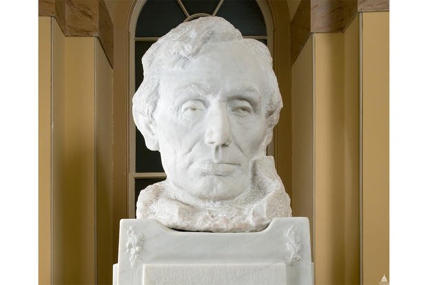 Sculptor Gutzon Borglum's bust of Abraham Lincoln is on display in the U.S. Capitol.