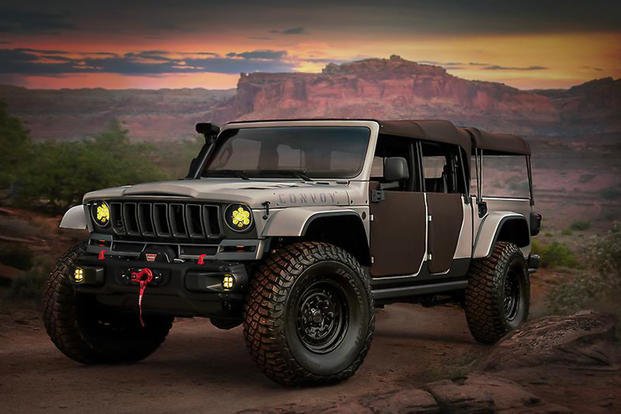 The Jeep Convoy is a concept vehicle inspired by a Jeep Wagoneer that’s inspired by a Willys military vehicle – try to keep up. (Stellantis) The Jeep Convoy is a concept vehicle inspired by a Jeep Wagoneer that’s inspired by a Willys military vehicle – try to keep up.