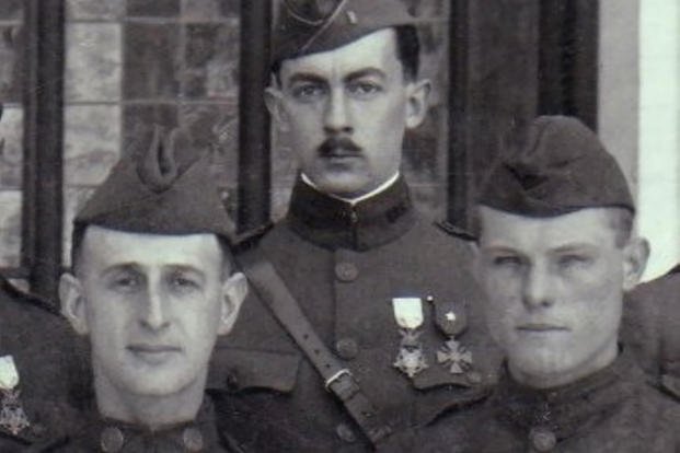 Private First Class Charles Barger, bottom right, is shown with fellow Medal of Honor recipients Donald Call, center, and Sydney Gumpertz. (Wikimedia Commons) Private First Class Charles Barger, bottom right, is shown with fellow Medal of Honor recipients Donald Call, center, and Sydney Gumpertz.