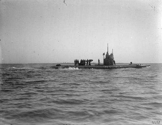 An Italian submarine operates in the Mediterranean Sea during World War I. Lt. Angelo Belloni stole the coastal submarine F-43, originally built for Russia, from the Muggiano shipyards near La Spezia in 1914. (Wikimedia Commons)