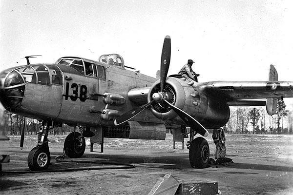The 477th Medium Bombardment Group trained to fly B-25 Mitchell bombers, but the war ended before they saw action. (U.S. Air Force photo)
