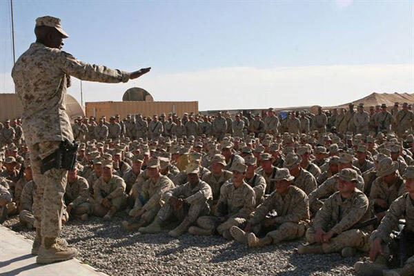 Sgt. Maj. Carlton W. Kent, sergeant major of the Marine Corps, visits troops in Afghanistan.