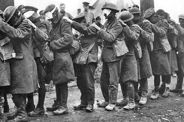 British soldiers blinded by gas at the Battle of Estaires. Photo courtesy of Joseph V. Micallef