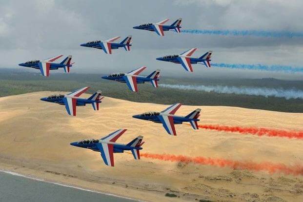 The Patrouille de France flight acrobatics team are performing in the United States as part of their first tour of America in more than 30 years, to celebrate the centennial of the U.S.'s entry into the war.  (PATROUILLE DE FRANCE)
