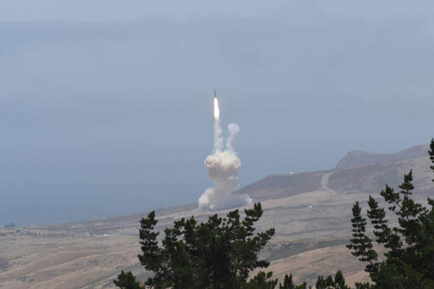 A long-range ground-based interceptor is launched from Vandenberg Air Force Base and successfully intercepted an intercontinental ballistic missile target launched from the U.S. Army’s Reagan Test Site on Kwajalein Atoll. (U.S. Defense Department photo)