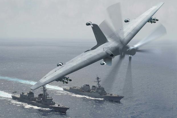 DARPA awarded Phase 3 of Tern to a team led by Northrop Grumman Corp. The Tern is in competition to be the Marine Corps' new MUX mega-drone. DARPA photo illustration