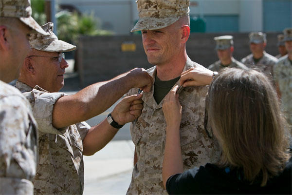 Marine Corps Master Sgt. Thomas Draffen is promoted to master gunnery sergeant at Marine Corps Air Station Yuma, Ariz., April 1, 2015. (U.S. Marine Corps photo/Cpl. Xzavior T. McNeal)