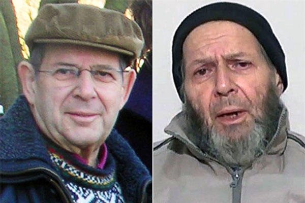 Warren Weinstein is shown in a Jan. 6, 2009 photo, left, and in a still from video released anonymously to reporters in Pakistan, Dec. 26, 2013. (Credit: Mike Redwood/AP Photo)