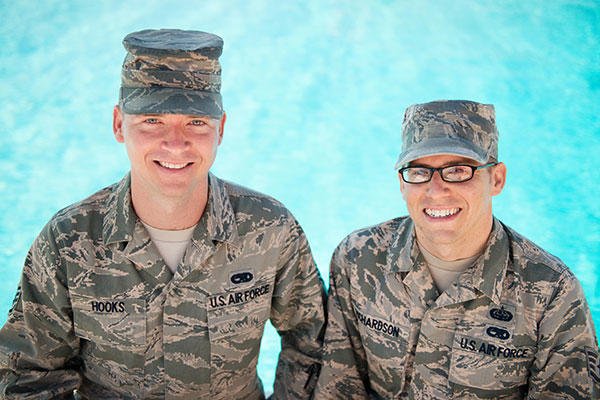 Staff Sgt. Edgar Hooks and Staff Sgt. Sean Richardson used their Air Force training to save the life of a 6-year-old boy who was drowning in a friend's pool. (U.S. Air Force/Ken Wright)
