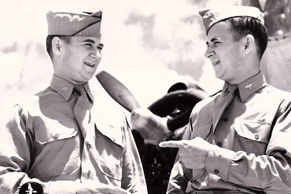 Retired Air Force Reserve Majs. Raymond “Glenn” Clanin and Russell “Lynn” Clanin during training in the Aviation Cadet program, prior to receiving their pilot wings in August 1944. (Courtesy photo/U.S. Army Air Forces, AAF Training Command)