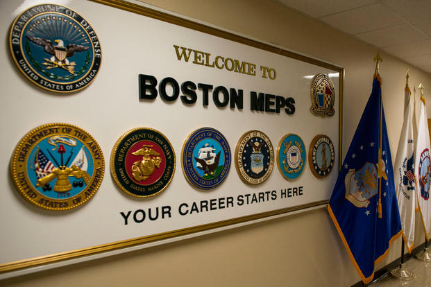 A welcome sign greets military hopefuls at the entrance to the Boston Military Entrance Processing Station. (Photo: Petty Officer 2nd Class Cynthia Oldham)