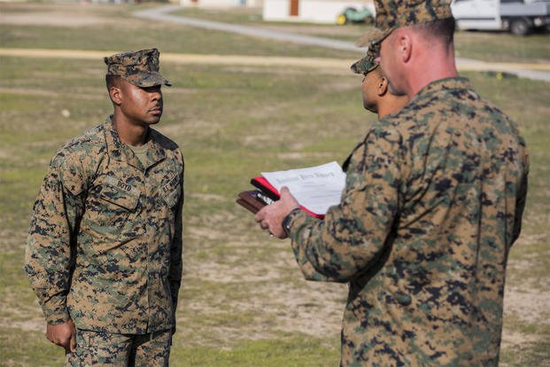Sgt. Raheem Boyd is recognized for his heroic actions during an American Hero Award ceremony aboard Morón Air Base, Spain, Dec. 23, 2015. (Photo: Staff Sgt. Vitaliy Rusavskiy)