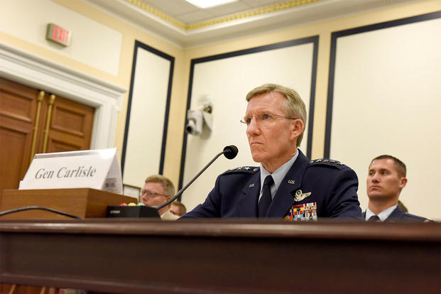 Gen. Hawk Carlisle, the Air Combat Command commander, engages with the House Armed Services Subcommittee on Tactical Air and Land Forces during a hearing in Washington, D.C., July 13, 2016. (Photo: Senior Airman Hailey Haux)