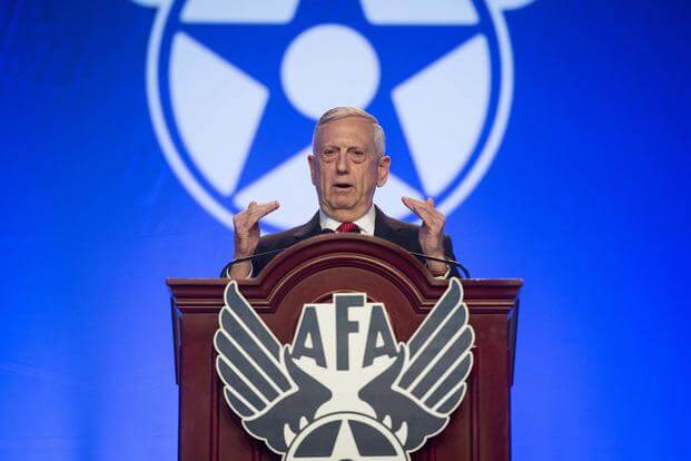 Secretary of Defense Jim Mattis speaks during the Air Force Association Air, Space and Cyber Conference in National Harbor, Md., Sept. 20, 2017. (DOD/U.S. Air Force Tech. Sgt. Brigitte N. Brantley)