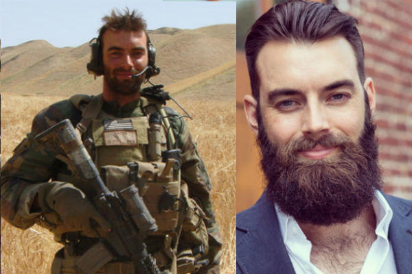 Before-and after photos of Nicholas Karnaze, a Marine Corps veteran and the founder and CEO of beard-care company stubble & ‘stache, show off his killer haircut and civilian beard.