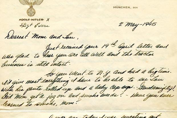 In May 1945, Army Staff Sgt. Horace Evers wrote a letter home on Adolf Hitler's personal stationery. (Image courtesy Chapman University's Center for American War Letters)