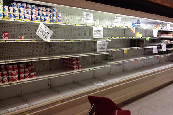 Many shelves at the Kadena Air Force Base Commissary in Okinawa, Japan were bare, as shown in this Jan. 5 photo, as the commissary experiences shipping and stocking problems worldwide. (Facebook)