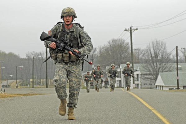 Army infantryman march.
