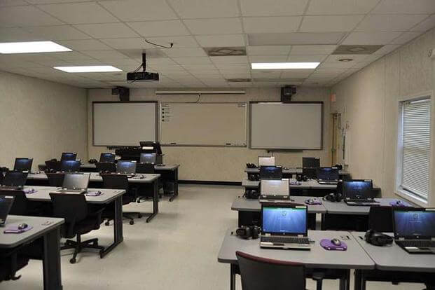 Computers in a classroom.