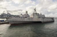 The Independence-variant littoral combat ship USS Gabrielle Giffords at Naval Base San Diego.