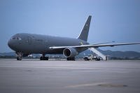 A KC-46A Pegasus from McConnell Air Force Base’s total force team, 22nd Air Refueling Wing and 931st ARW, sits on the taxiway at Osan Air Base, Republic of Korea, August 26, 2019. (U.S. Air Force photo/Daniel de La Fé)