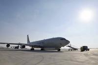 An E-8C Joint Surveillance Target Attack Radar System aircraft sits on the flightline at Al Udeid Air Base, Qatar on Jan. 16, 2020.. (U.S. Air Force/Tech. Sgt. John Wilkes)