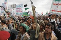 Houthi supporters attend a rally against the U.S. airstrikes on Yemen