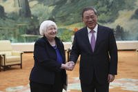 U.S. Treasury Secretary Janet Yellen, left, meets Chinese Premier Li Qiang in Beijing, China.