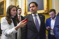 Sen. Marco Rubio speaks with reporters at the Capitol in Washington.