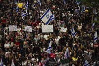 People protest against Israeli Prime Minister Benjamin Netanyahu's government.
