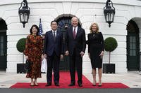 President Joe Biden and first lady Jill Biden greet Japanese Prime Minister Fumio Kishida and his wife Yuko Kishida