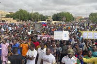 Supporters of Niger's ruling junta gather for a protest.