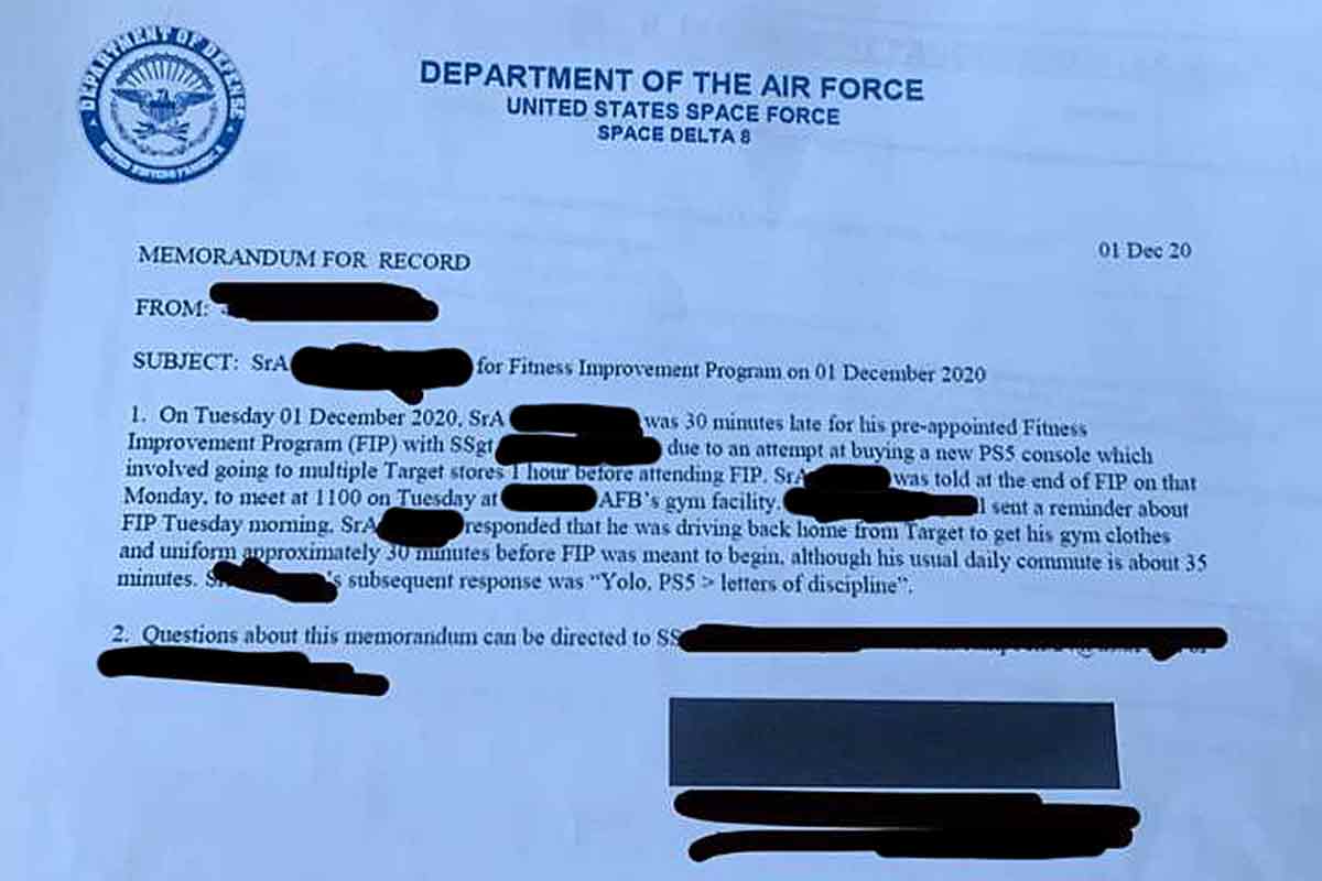 A Space Force Member Was Busted Down a Rank for Bailing on PT to