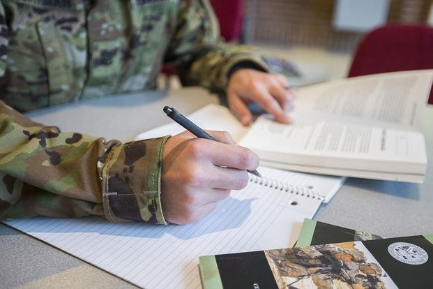 Soldier studying.