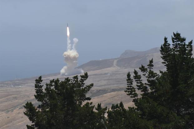 The U.S. Missile Defense Agency successfully intercepts an intercontinental ballistic missile target during a test of the nation's ballistic missile defense system, at Vandenberg AFB, California, August 20, 2017. (Senior Airman Robert Volio/U.S. Missile Defense Agency)