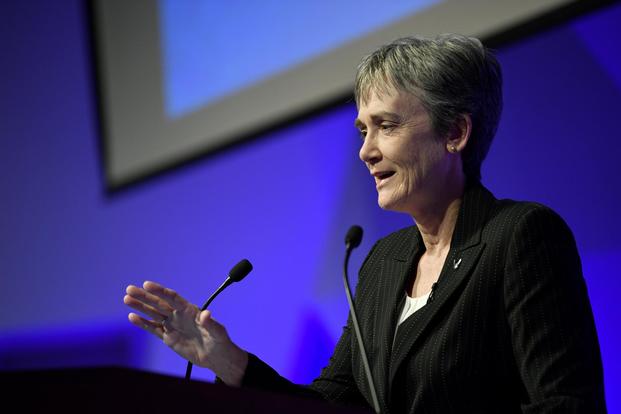FILE PHOTO -- Secretary of the Air Force Heather Wilson speaks to the audience at the National Academy of Sciences, Washington, D.C., Jan. 18, 2018. (U.S. Air Force/Wayne A. Clark)