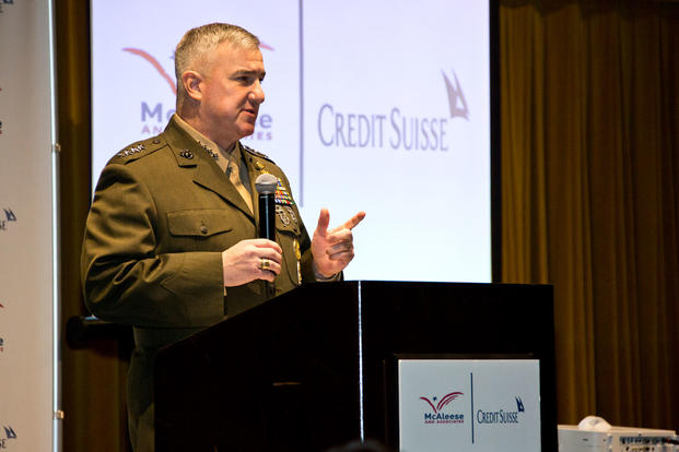Assistant Commandant of the Marine Corps Gen. Glenn M. Walters speaks at the 9th Annual Defense Programs Conference, Washington, D.C., March 6, 2018. (U.S. Marine Corps photo/Hailey D. Clay) Assistant Commandant of the Marine Corps Gen. Glenn M. Walters speaks at the 9th Annual Defense Programs Conference, Washington, D.C., March 6, 2018. (U.S. Marine Corps photo/Hailey D. Clay)
