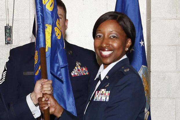 Lt. Col. Erin Weatherly receives the guidon as she assumes command of the 90th Civil Engineer Squadron at F.E. Warren Air Force Base, Wyoming, on June 15, 2017. Weatherly and Chief Master Sgt. James Clark were removed from their leadership positions at the squadron May 2. Lan Kim/Air Force