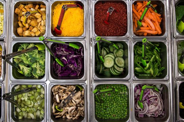 Salad toppings rest in a salad bar in the Georgia Pines Dining Facility (DFAC), Dec. 12, 2017, at Moody Air Force Base, Ga. Through teamwork, adaption and striving for excellence, the Georgia Pines DFAC Airmen are able to ensure Team Moody is fed and ready to finish the fight. (Erick Requadt/U.S. Air Force)