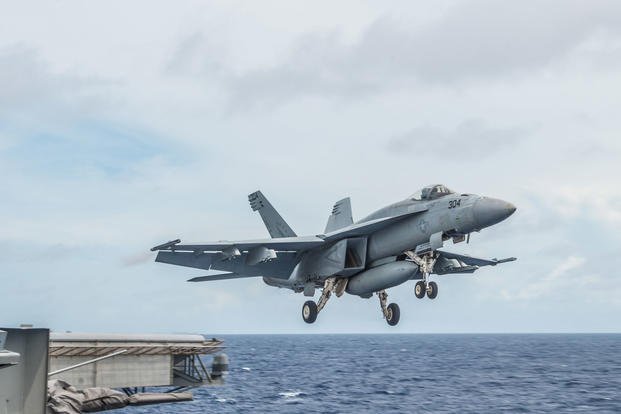 An F/A-18E Super Hornet assigned to the "Eagles" of Strike Fighter Squadron (VFA) 115 launches from the flight deck of USS Ronald Reagan (CVN 76). Oct. 1, 2016. (U.S. Navy photo/Nathan Burke)